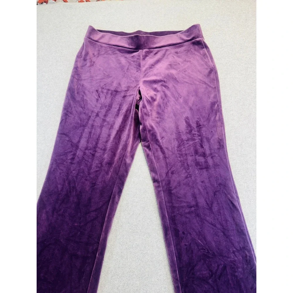 Juicy Couture Velour Pants Womens Large Purple Rhinestone Logo Y2K Flare Leg